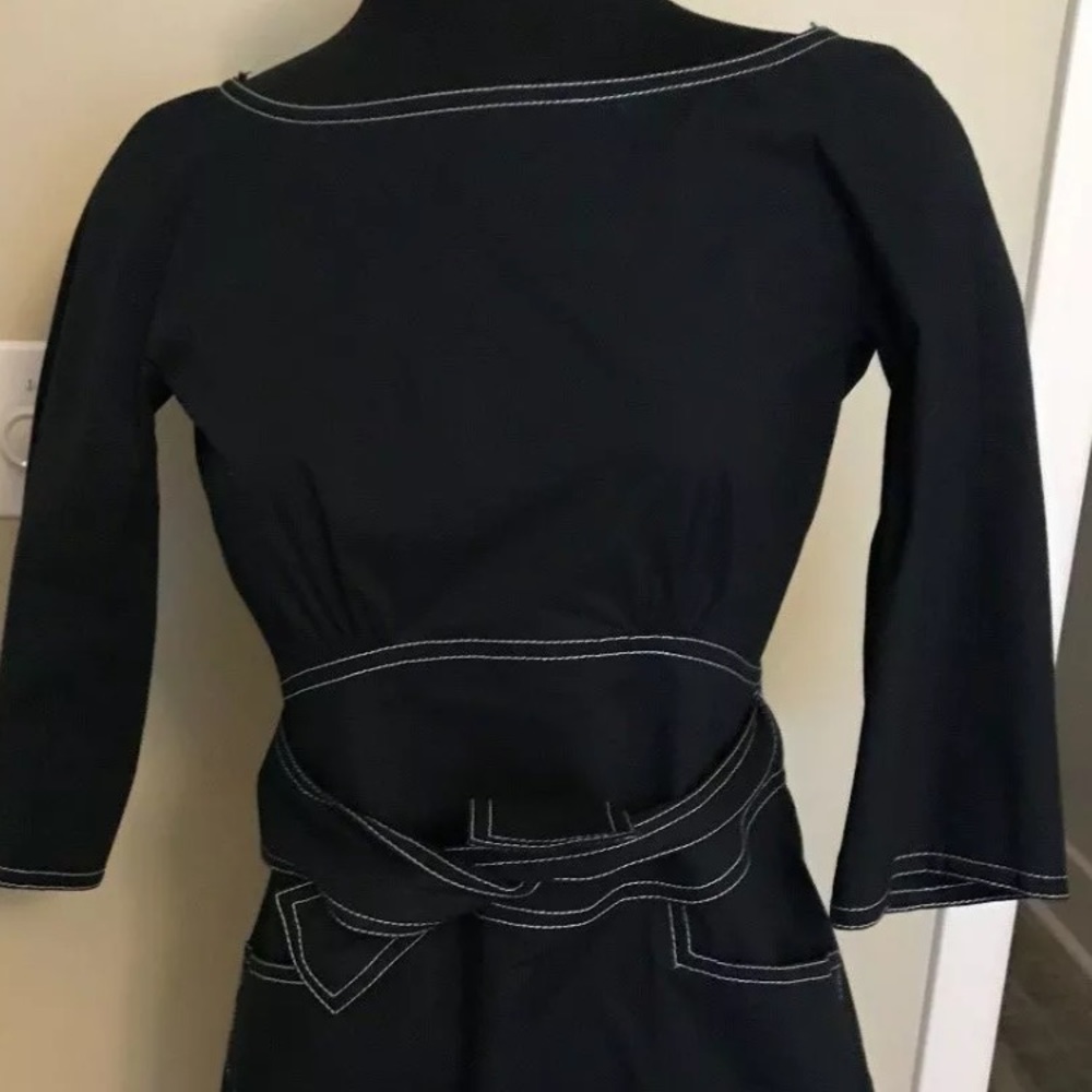 Charles Nolan Navy dress white topstitch size XS